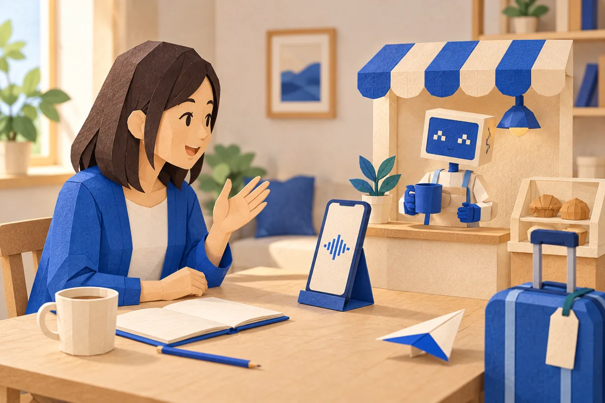 英会話の小さなレッスンの様子を表す紙細工のイラスト